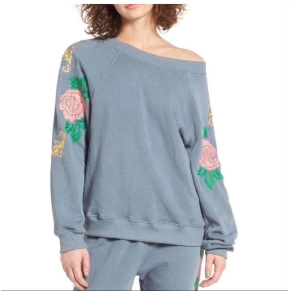 Wildfox Blue Floral Embroidered Jumper Sweatshirt